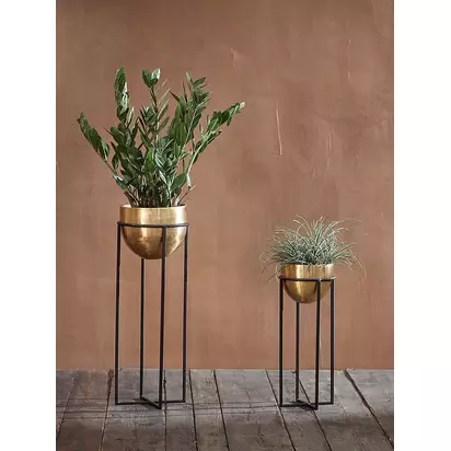 Nkuku Atsu Indoor Planter & Stand, Antique Brass Antique Brass | H56 x Dia.22cm