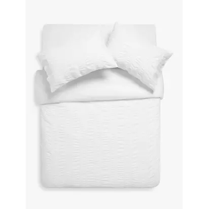 John Lewis Oversized Pure Cotton Seersucker Duvet Cover Set, White White | W225 x D220cm