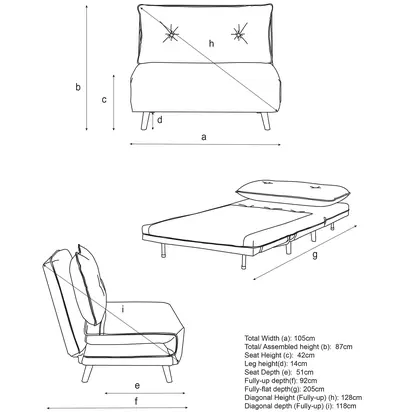 John Lewis Chair Bed, Light Leg, Cobble Grey Cobble Grey | H87 x W105 x D92cm