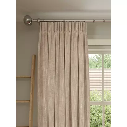 John Lewis Brushed Viscose Blend Pair Blackout Lined Pencil Pleat Curtains Natural | W167 x Drop 228cm