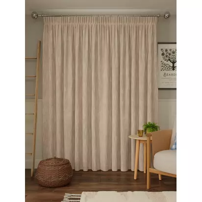 John Lewis Brushed Viscose Blend Pair Blackout Lined Pencil Pleat Curtains Natural | W167 x Drop 228cm