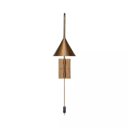 nkuku Thottam Adjustable Swing Arm Plug-In Wall Light, Antique Brass Antique Brass | H48 x W18 x D55.50cm