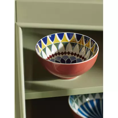 John Lewis Lisbon Fine China Cereal Bowl, 15cm, Red/Multi Red/Multi | H7.3 x Dia.15.2cm