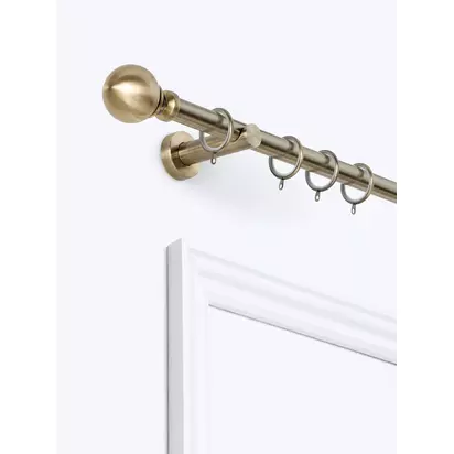 John Lewis Fixed Metal Curtain Pole Kit with Ball Finial, Dia.28mm Antique Brass | H85 x W60 x D1800mm