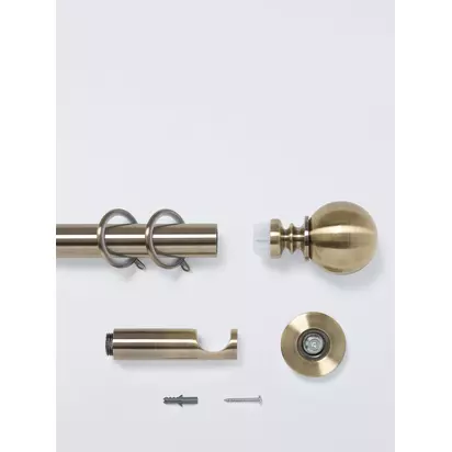 John Lewis Fixed Metal Curtain Pole Kit with Ball Finial, Dia.28mm Antique Brass | H85 x W60 x D1800mm