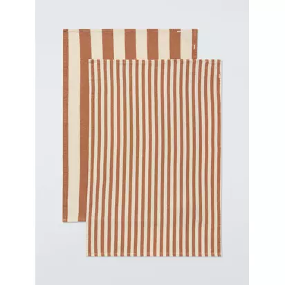 John Lewis Professional Striped Waffle Cotton Tea Towels, Set of 2 Auburn | H0.50 x W50 x D70cm