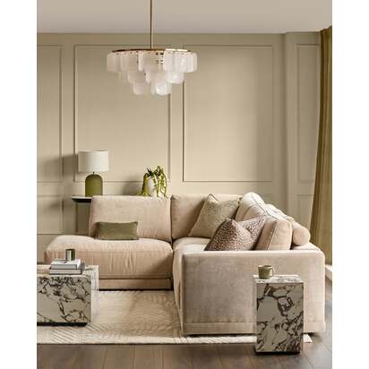 Eden Champagne Chenille Left Hand Large Chaise Sofa | Deep Cushions | 5 Seater | Modular Design | Medium-Firm | Foam & Fibre Filling | Danetti