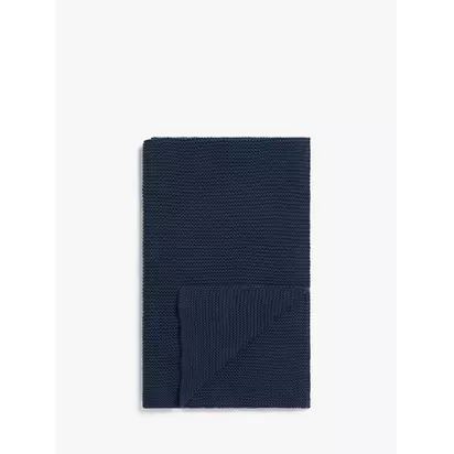 John Lewis Addison Pure Cotton Knitted Throw Midnight Blue | W120 x D120cm