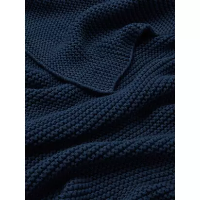 John Lewis Addison Pure Cotton Knitted Throw Midnight Blue | W120 x D120cm