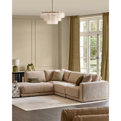 Eden Champagne Chenille Left Hand Large Chaise Sofa | Deep Cushions | 5 Seater | Modular Design | Medium-Firm | Foam & Fibre Filling | Danetti