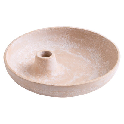 Densita Textured Beige Whitewash Candle Holder