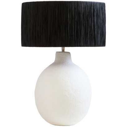 Carta White Papier Mache Table Lamp With Black Raffia Shade