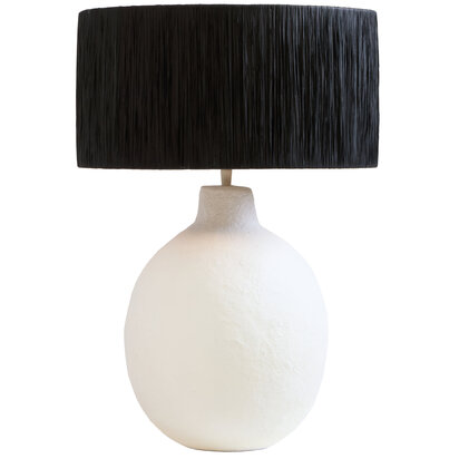 Carta White Papier Mache Table Lamp With Black Raffia Shade