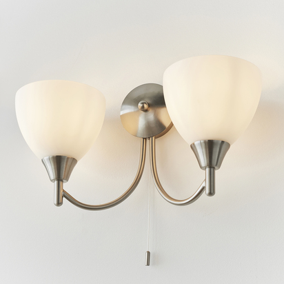 Barnwell 2lt wall Wall light Satin chrome plate & opal glass