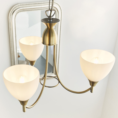 Barnwell 3lt pendant Pendant light Antique brass plate & opal glass