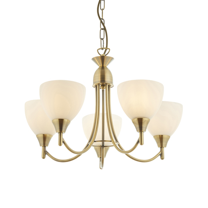 Barnwell 5lt pendant Pendant light Antique brass plate & opal glass