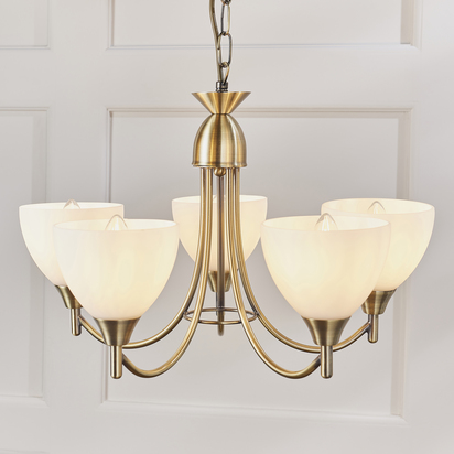 Barnwell 5lt pendant Pendant light Antique brass plate & opal glass