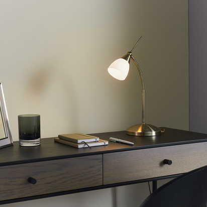 Range Touch task table Table light Antique brass plate & white glass