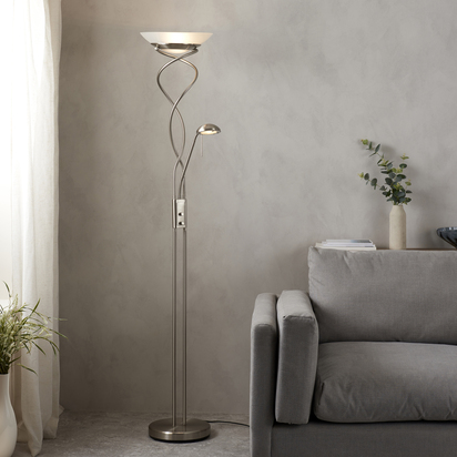 Bramworth Mother & child task floor Floor light Satin chrome plate & frosted glass
