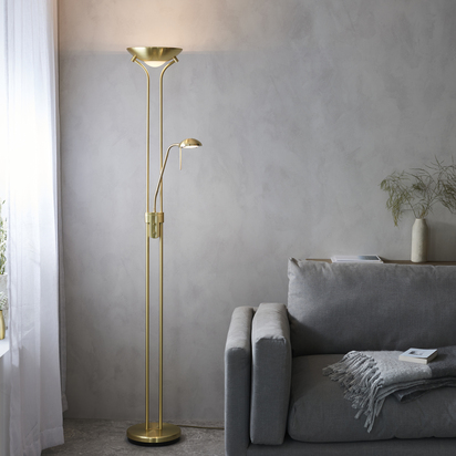 Brookbury Mother & child task floor Floor light Satin brass plate & opal glass
