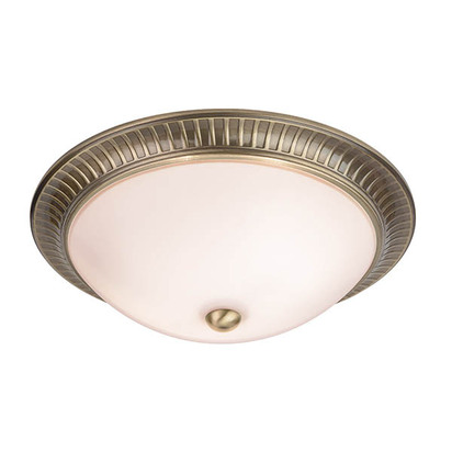Harborne 2lt flush Flush light Antique brass plate & frosted glass