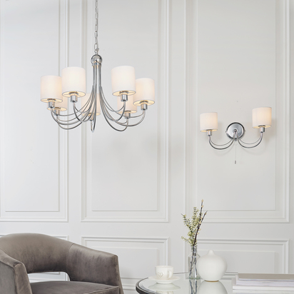 Brimton 7lt pendant Pendant light Chrome plate & white fabric