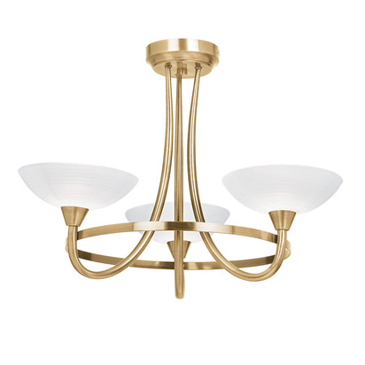 Leyton 3lt semi flush Semi flush light Antique brass plate & white glass