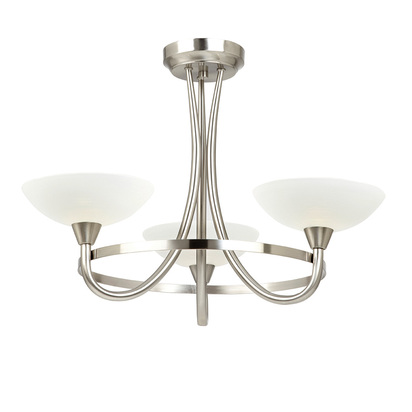 Leyton 3lt semi flush Semi flush light Satin chrome plate & white glass