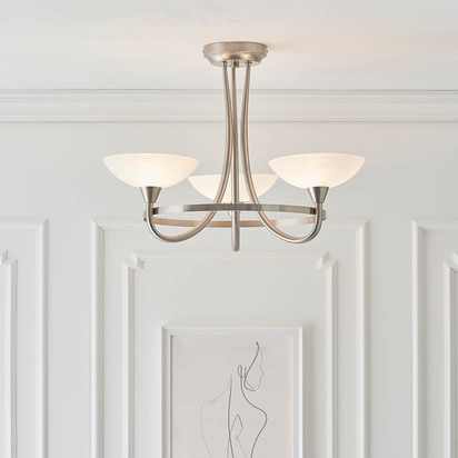 Leyton 3lt semi flush Semi flush light Satin chrome plate & white glass