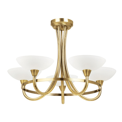 Leyton 5lt semi flush Semi flush light Antique brass plate & white glass