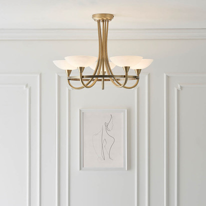 Leyton 5lt semi flush Semi flush light Antique brass plate & white glass