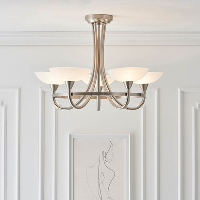 Leyton 5lt semi flush Semi flush light Satin chrome plate & white glass