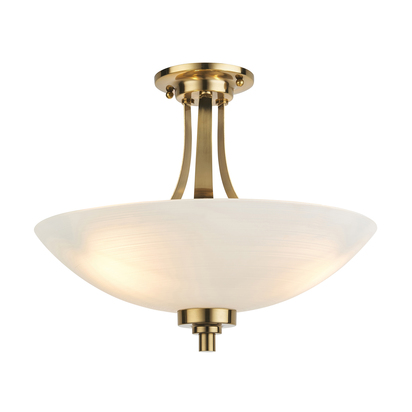 Carcroft 3lt semi flush Flush light Antique brass plate & white glass