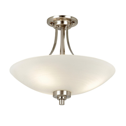Carcroft 3lt semi flush Flush light Satin chrome plate & white glass