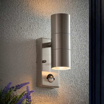 Morley 2lt PIR wall Wall light Polished stainless steel & clear glass