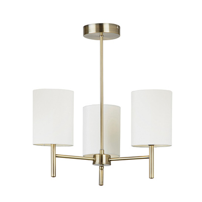 Hartfield 3lt semi flush Semi flush light Antique brass plate & cream fabric