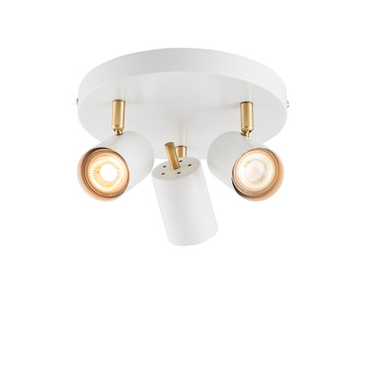 Alderwood 3lt round spotlight Spot light Matt white paint & satin brass plate