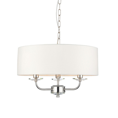 Brentmont 3lt pendant Pendant light Bright nickel plate & vintage white fabric