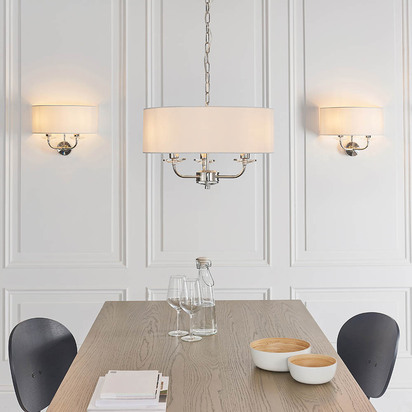 Brentmont 3lt pendant Pendant light Bright nickel plate & vintage white fabric