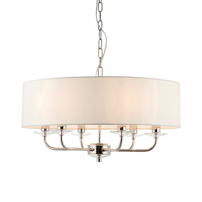 Brentmont 6lt pendant Pendant light Bright nickel plate & vintage white fabric