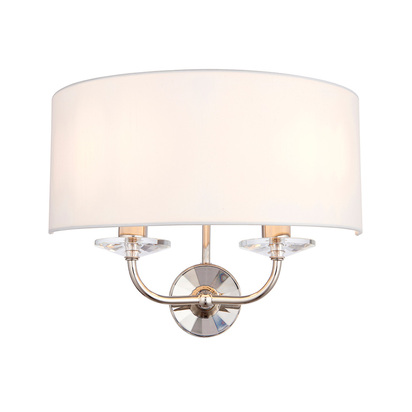Brentmont 2lt wall Wall light Bright nickel plate & vintage white fabric
