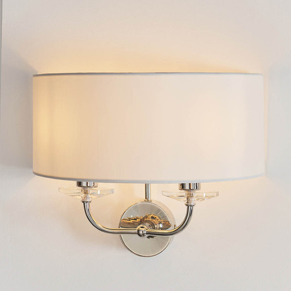 Brentmont 2lt wall Wall light Bright nickel plate & vintage white fabric