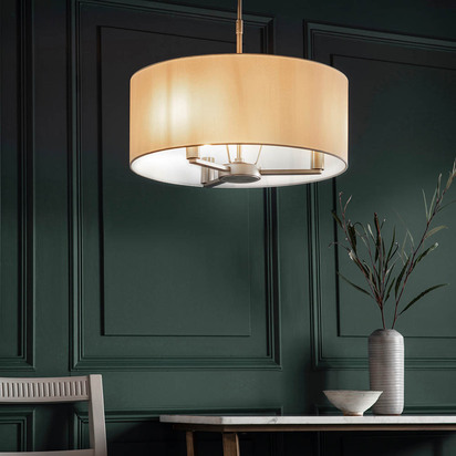 Windsor 3lt pendant Pendant light Matt nickel plate & vintage white fabric