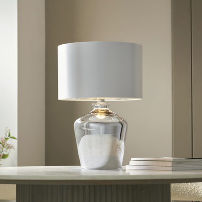 Carbourne Table Table light Chrome glass & ivory fabric