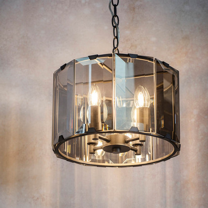 Sycamore 4lt pendant Pendant light Slate grey & smoked cut glass