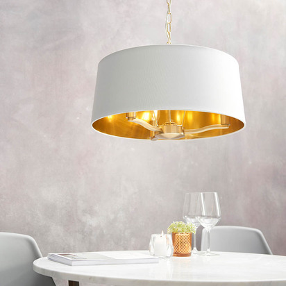 Avonbrook 3lt pendant Pendant light Brushed satin gold finish & vintage white fabric