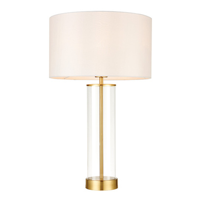 Lessina Touch Table Table light Satin brass plate, clear glass & vintage white fabric