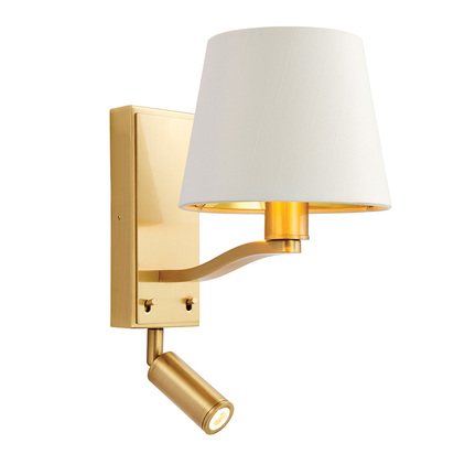 Avonbrook 1lt wall & spot Wall light Brushed satin gold finish & vintage white fabric
