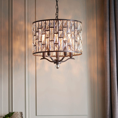 Doveham 5lt pendant Pendant light Dark bronze paint & clear crystal