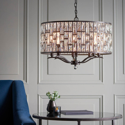 Doveham 8lt pendant Pendant light Dark bronze paint & clear crystal